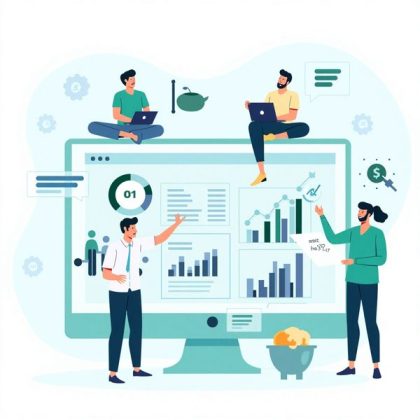 AI business course roadmap illustrating strategy, implementation of artificial intelligence, data automation, machine learning, and scalable solutions to boost efficiency and intelligence in business operations.